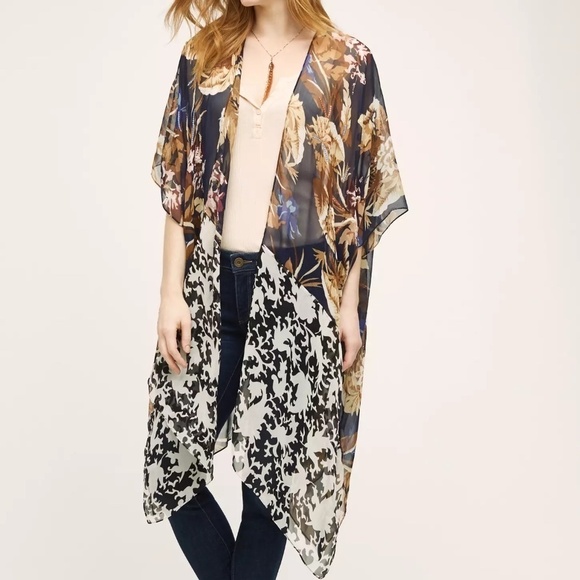 Anthropologie Vasilisa Silk Kimono Navy, One Size - Picture 1 of 10